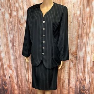 Vintage Positive Attitude Pinstriped Plus Size Polyester Skirt‎ Suit